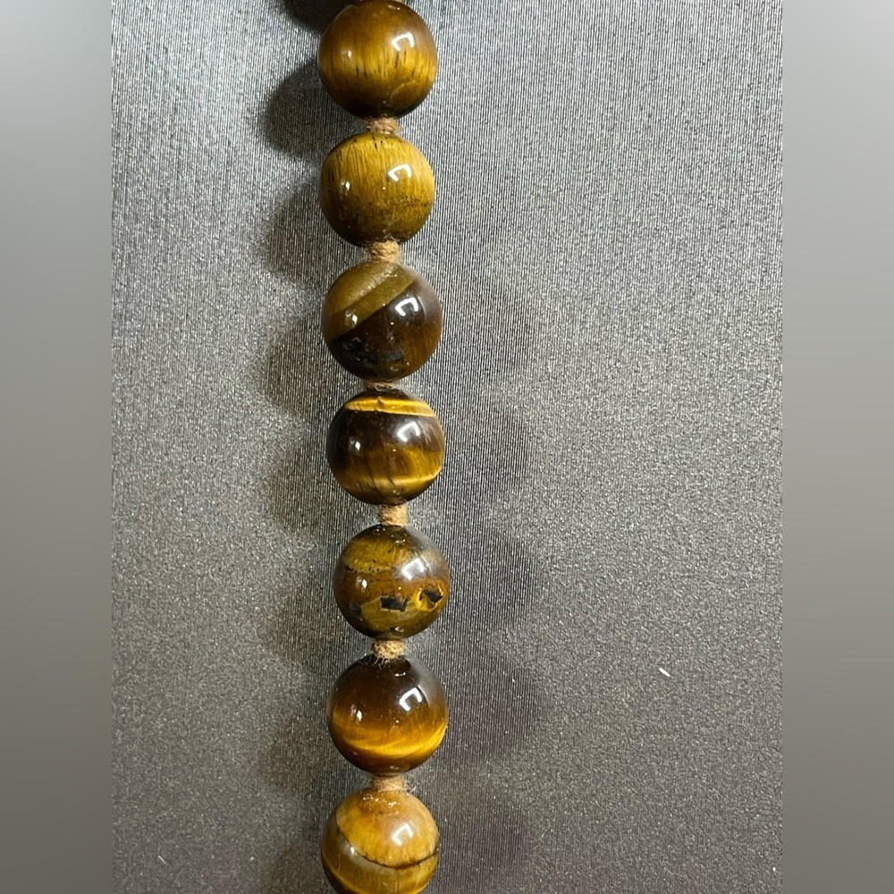 Vintage Tigers Eye Hand Knotted 10k Gold Clasp 25” Necklace Gorgeous Beads. - Picture 3 of 12